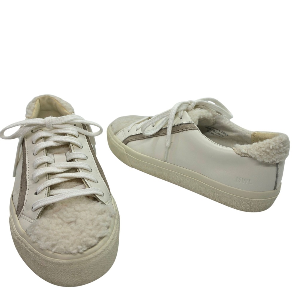 Madewell MWL Court Sneakers Womens 7 White Leather Faux Fur Trim NA843 Low Top